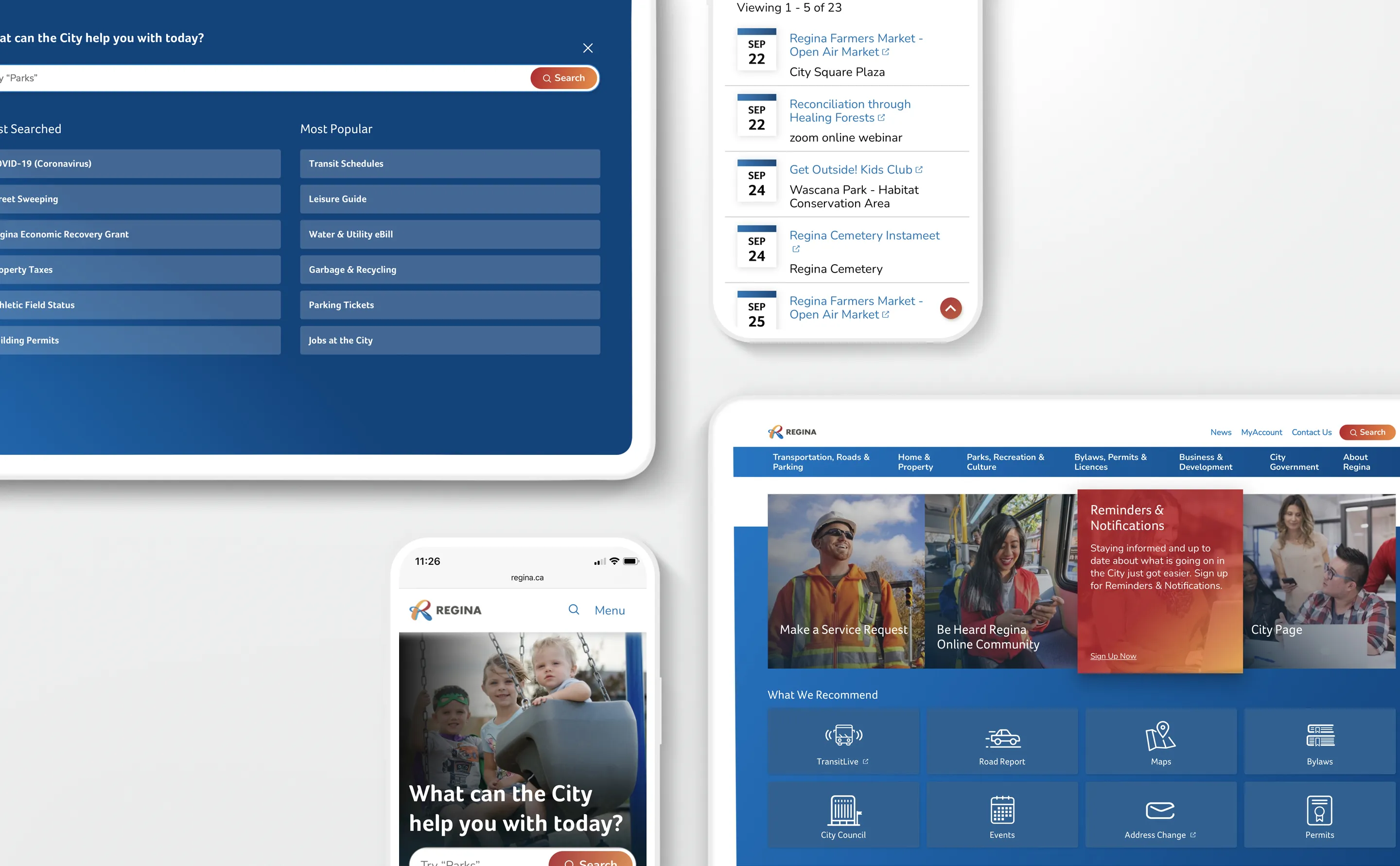 City of Regina website on mobile phone